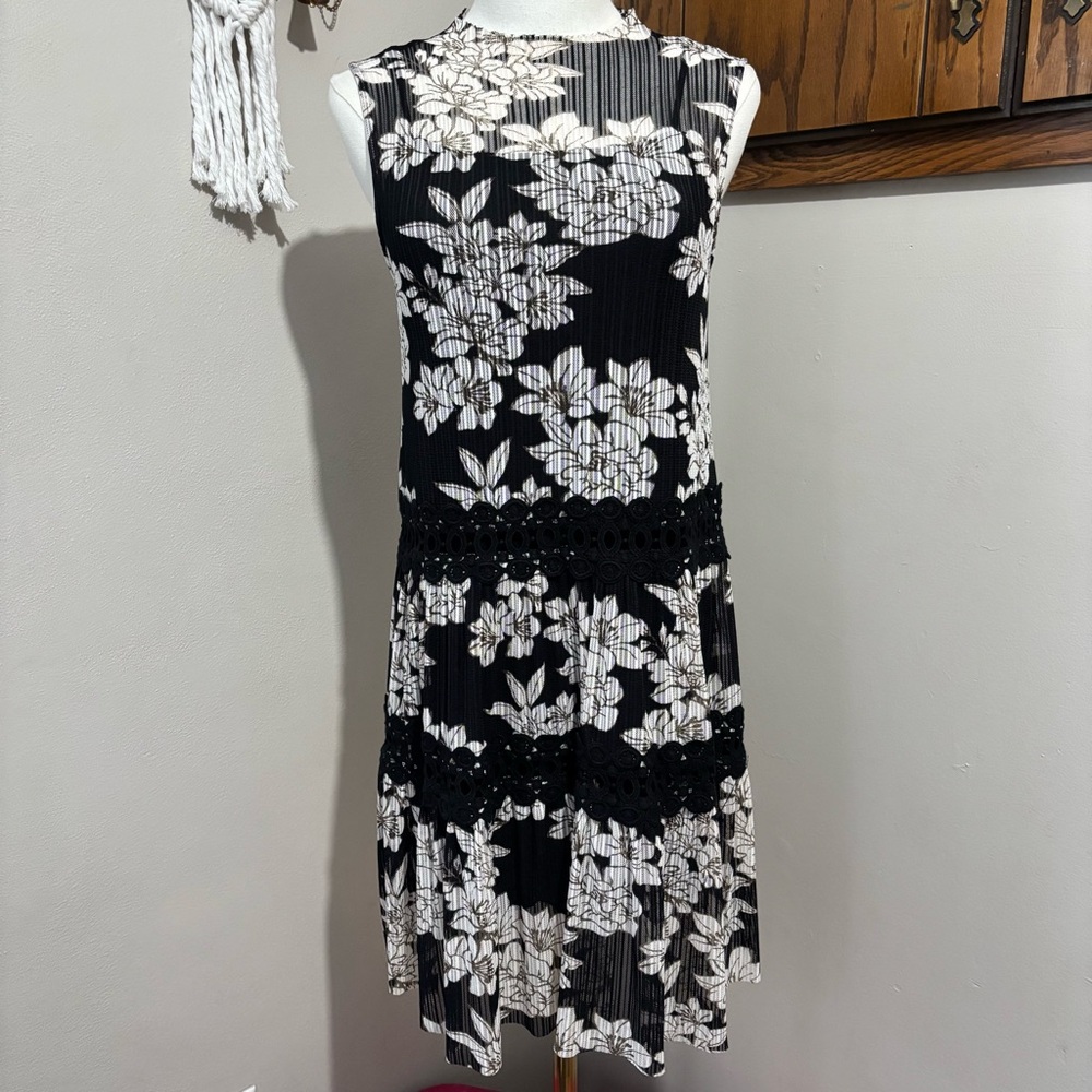 Moon River Black Lace Crochet Drop Waist MIDI Sheath Dress Size XS